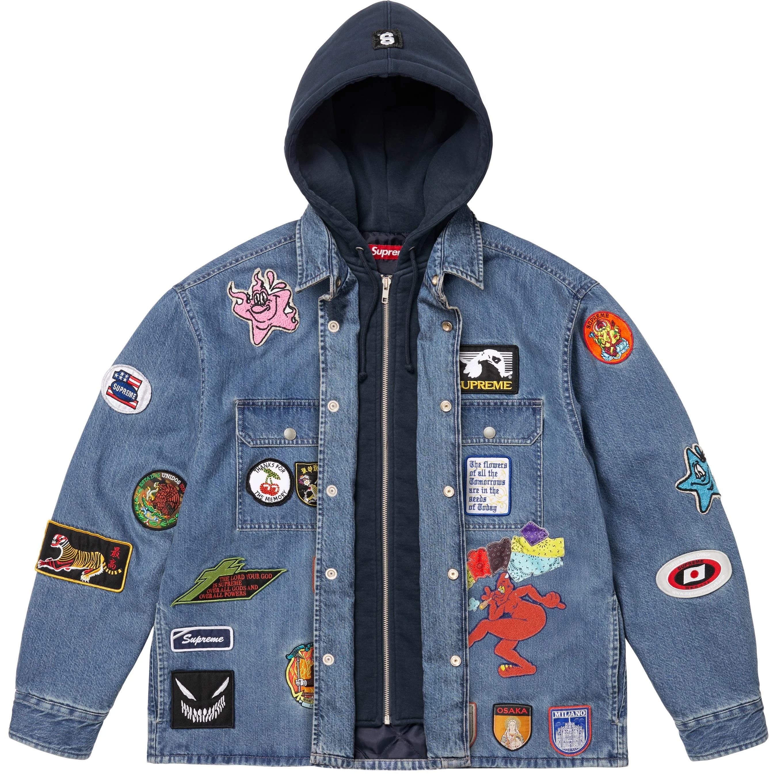 Patches Hooded Zip Up Shirt view 4